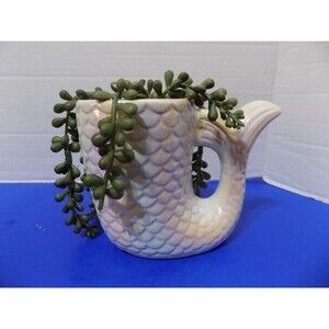 NEW Mermaid Tail & Faux Plant Figurine Statue Coastal Nautical Decor